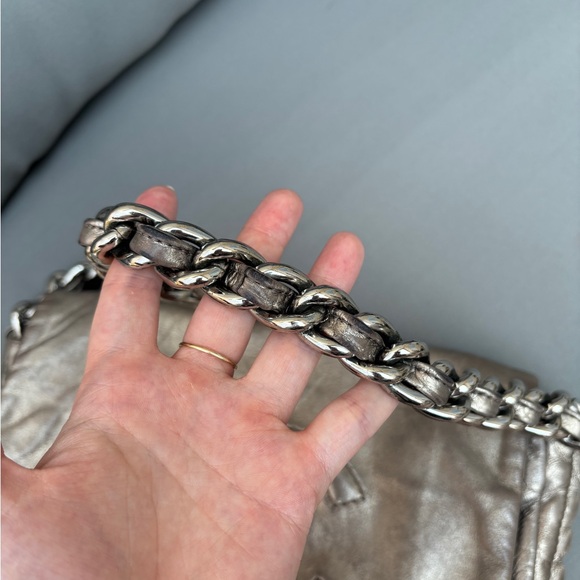 Vintage Auth. CHANEL Metallic Silver Calfskin Modern Chain Flap, Silver Hardware - Picture 15 of 16